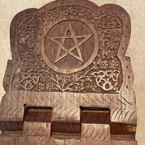 NWOT & Vintage Hand-Carved Wooden Pentagram Ornate Book Stand